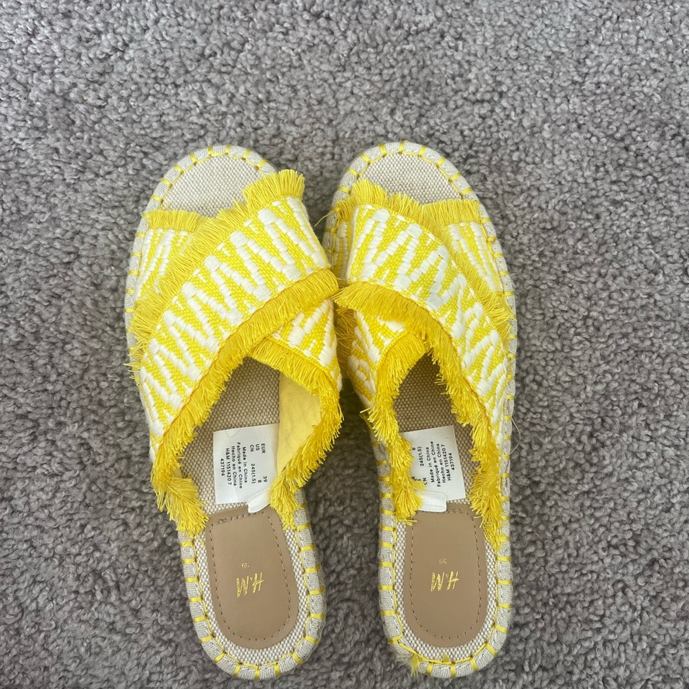 H&M Yellow Espadrille Slides size 8